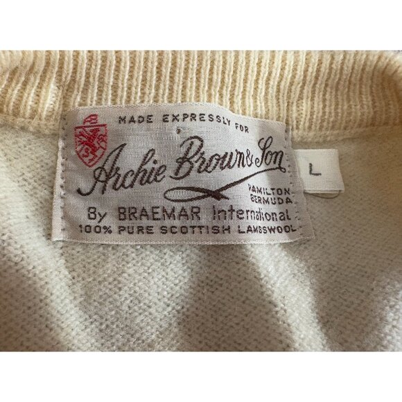 Archie Brown & Son by Braemar 100% scottish lambswool sweater sz L Ivory New VTG - Picture 6 of 6
